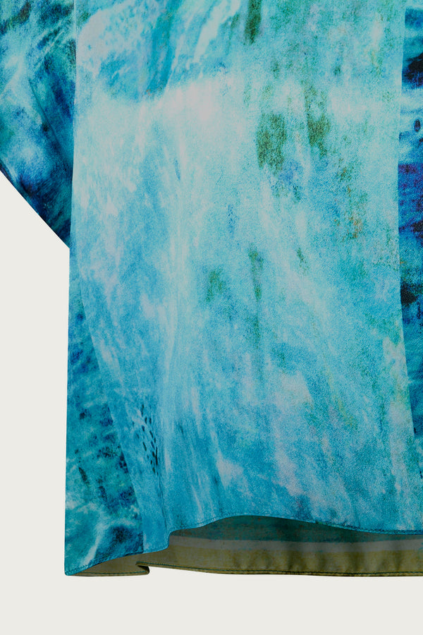 printed silk boxy top with photographic surface