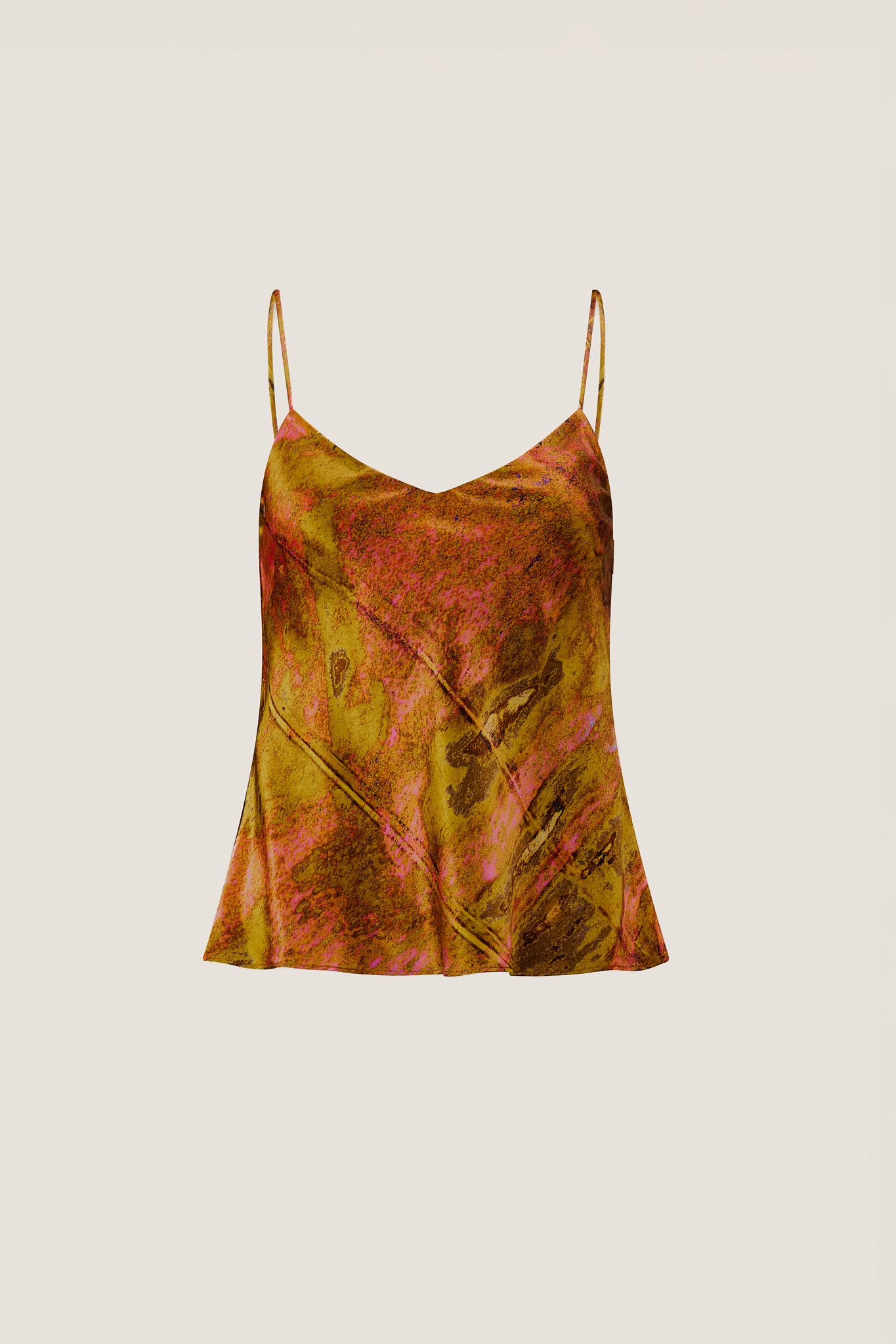 printed silk cami top with photographic surface