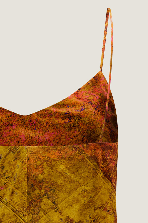 printed silk cami top with photographic surface