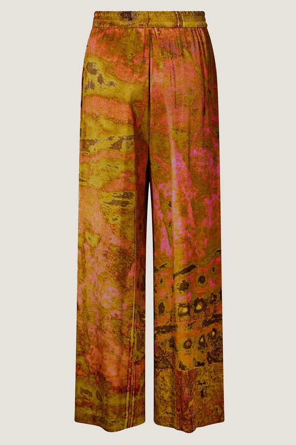 printed silk wide leg pant with photographic surface