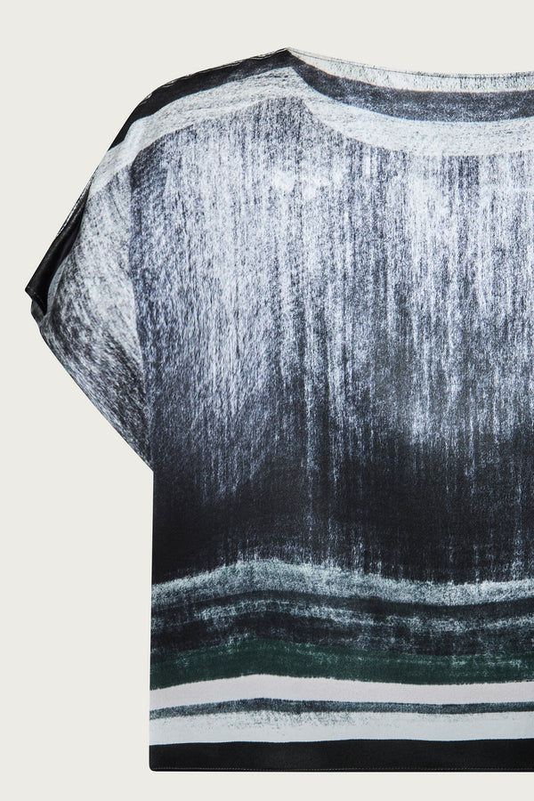 printed silk boxy top with photographic surface