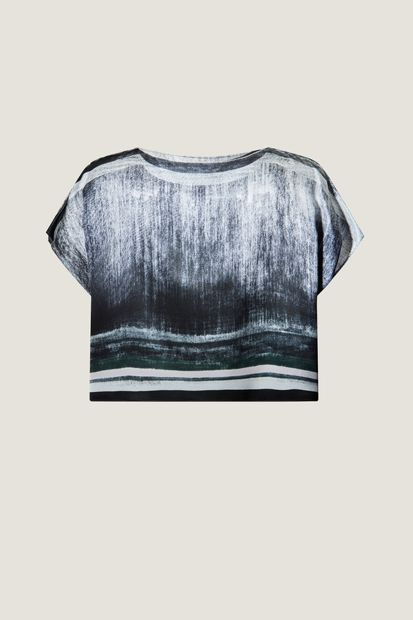 printed silk boxy top with photographic surface