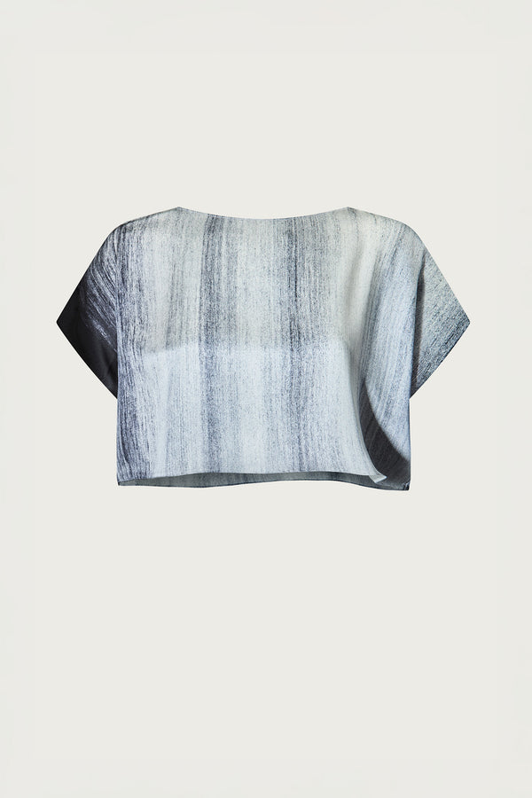 printed silk boxy top with photographic surface
