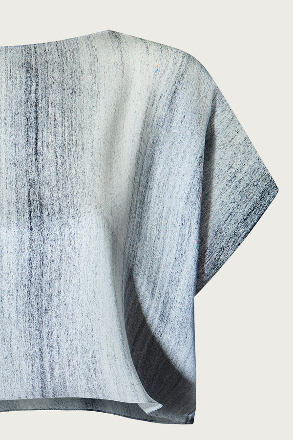 printed silk boxy top with photographic surface