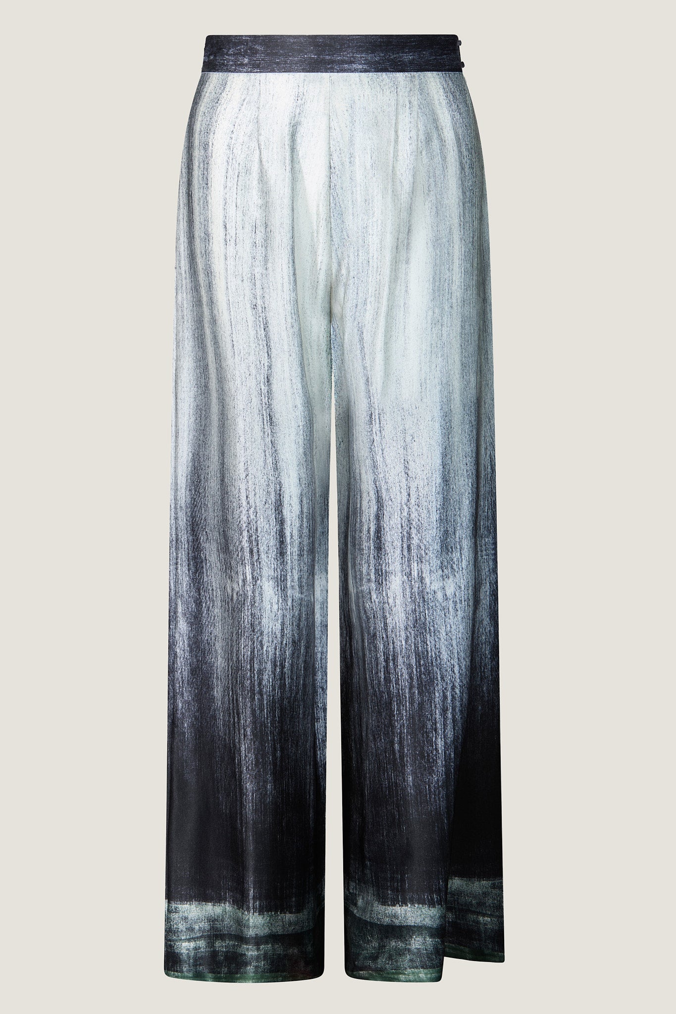 printed silk tailored pant with photographic surface