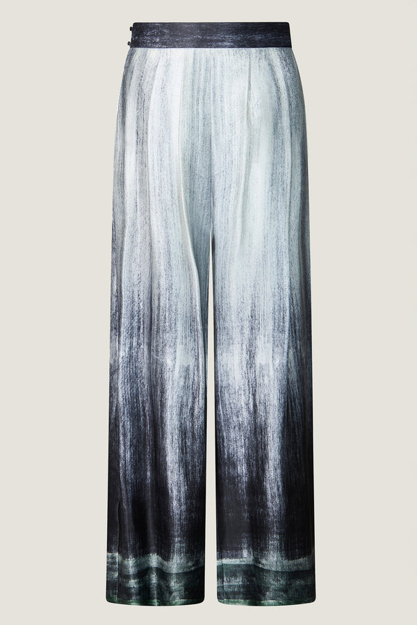 printed silk tailored pant with photographic surface