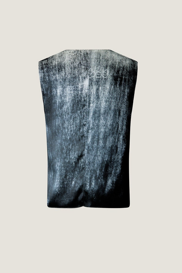 printed silk v-neck-top with photographic surface