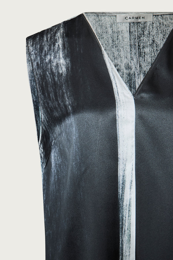 printed silk v-neck-top with photographic surface