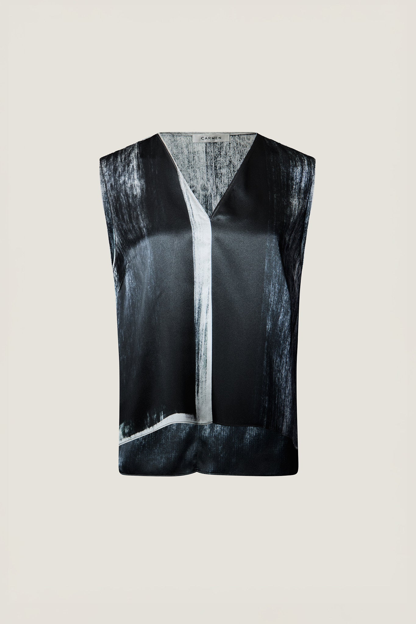printed silk v-neck-top with photographic surface