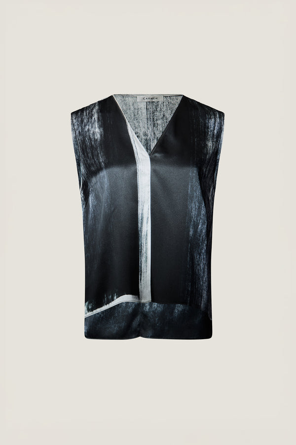 printed silk v-neck-top with photographic surface