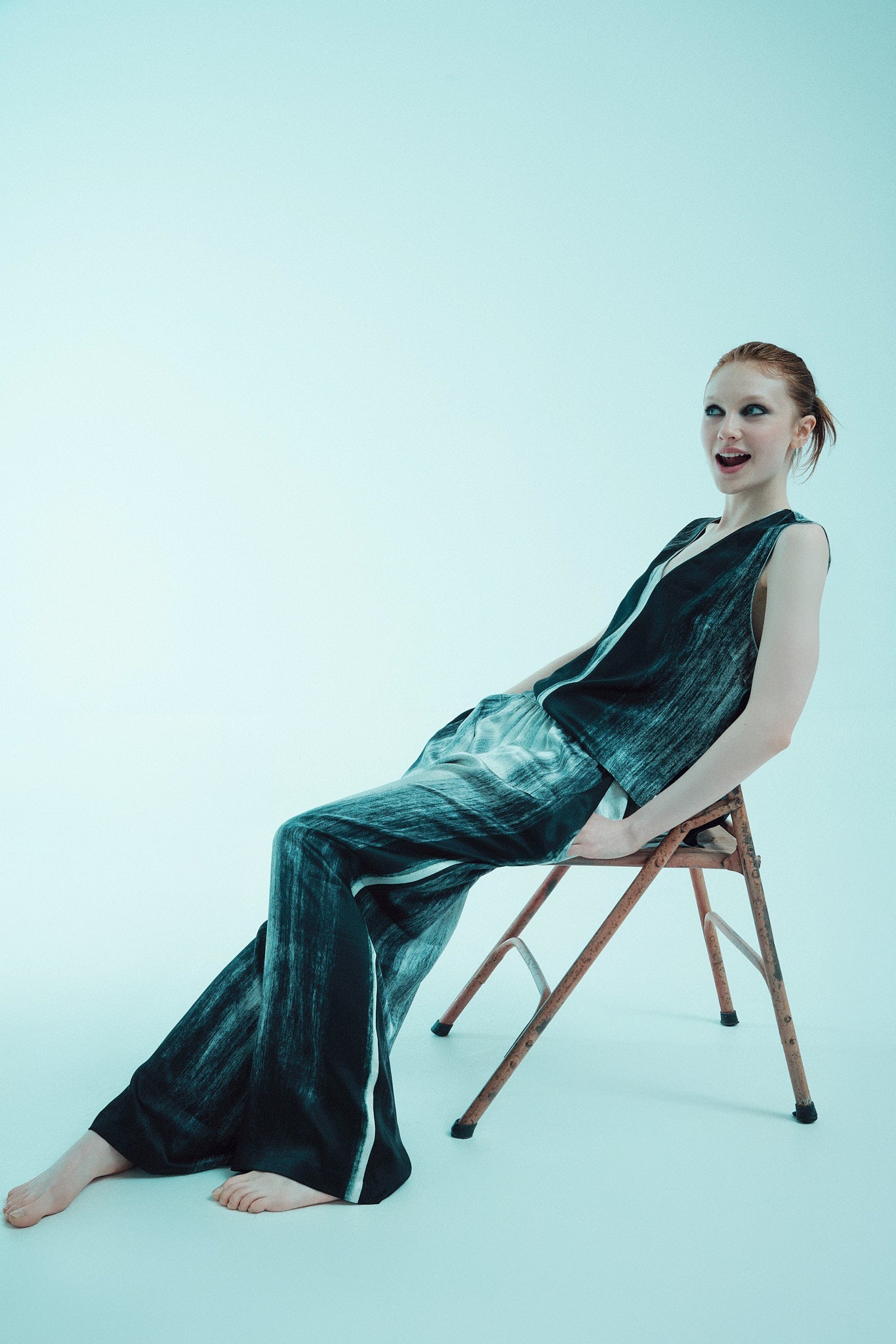 printed silk wide leg pant and tank top