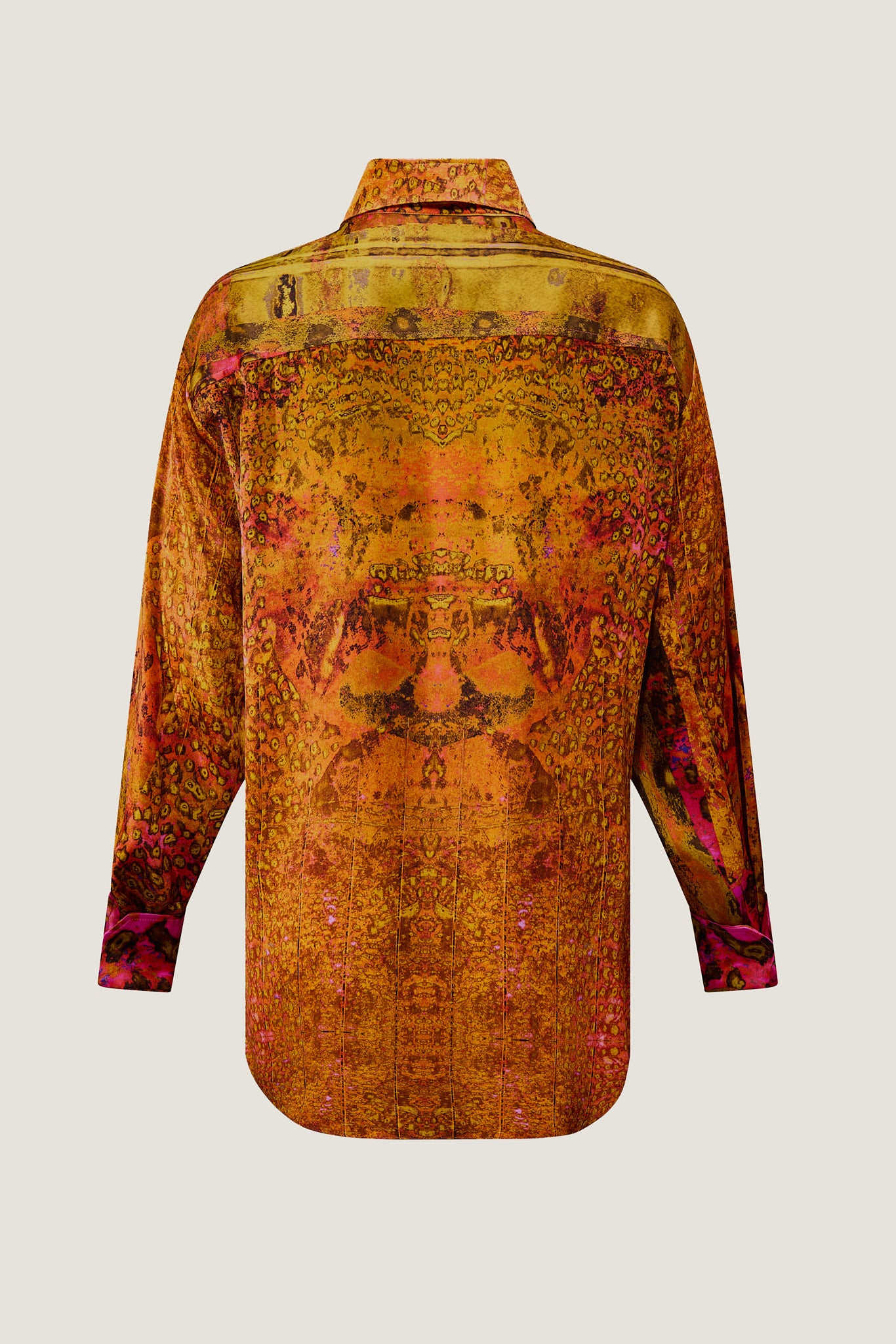 printed silk button down shirt with photographic surface