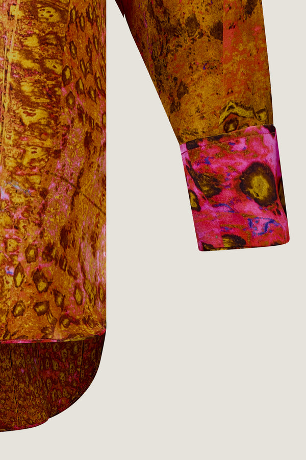 printed silk button down shirt with photographic surface