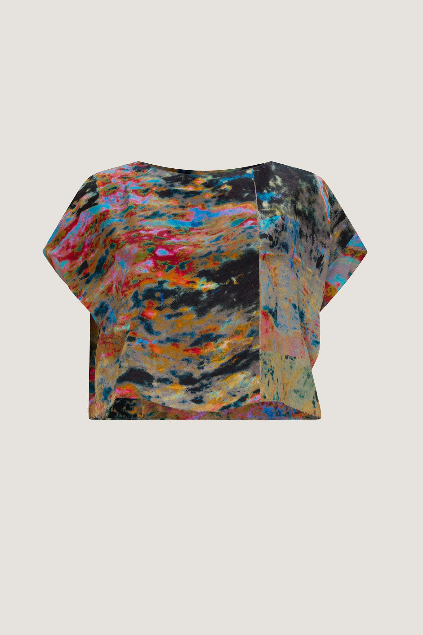 printed silk boxy top with photographic surface