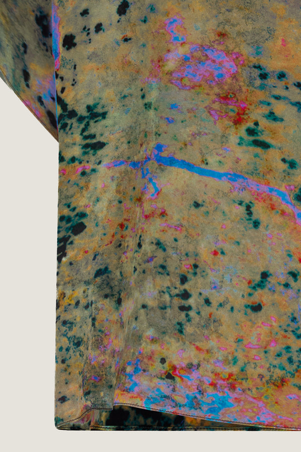 printed silk boxy top with photographic surface