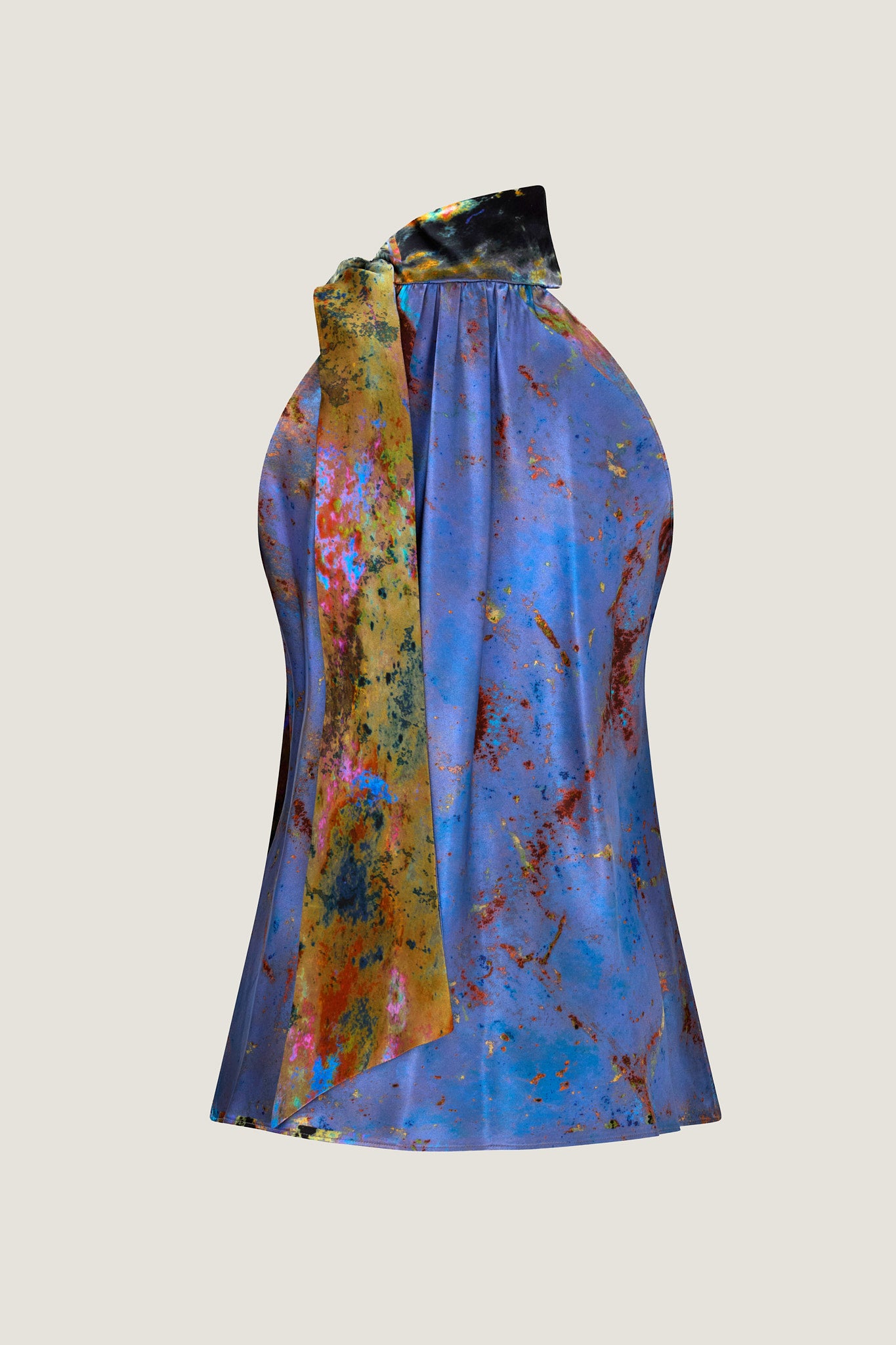 printed silk halter top with photographic surface