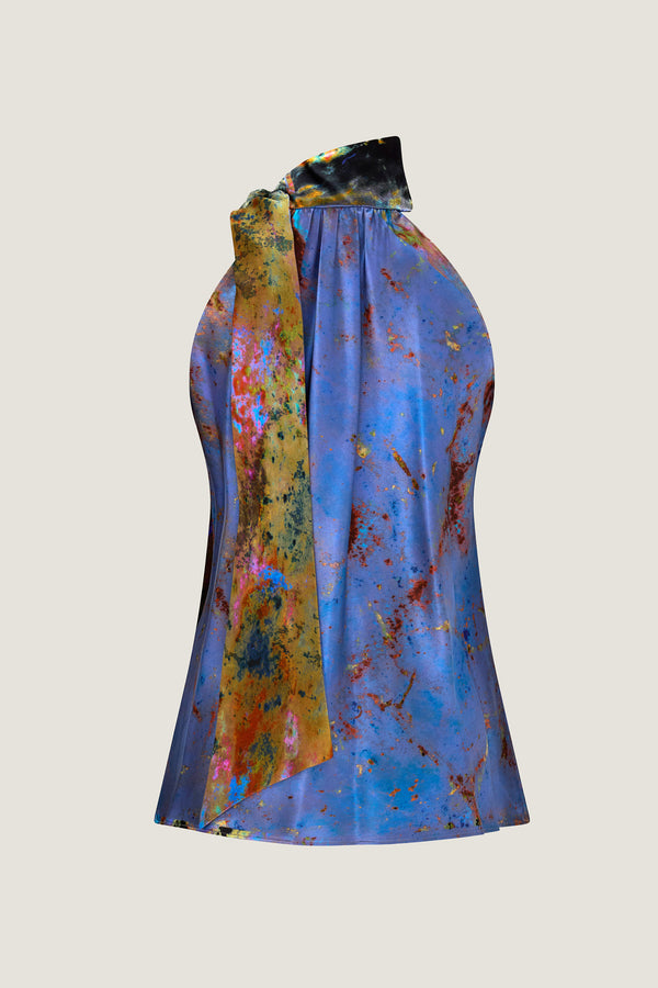 printed silk halter top with photographic surface