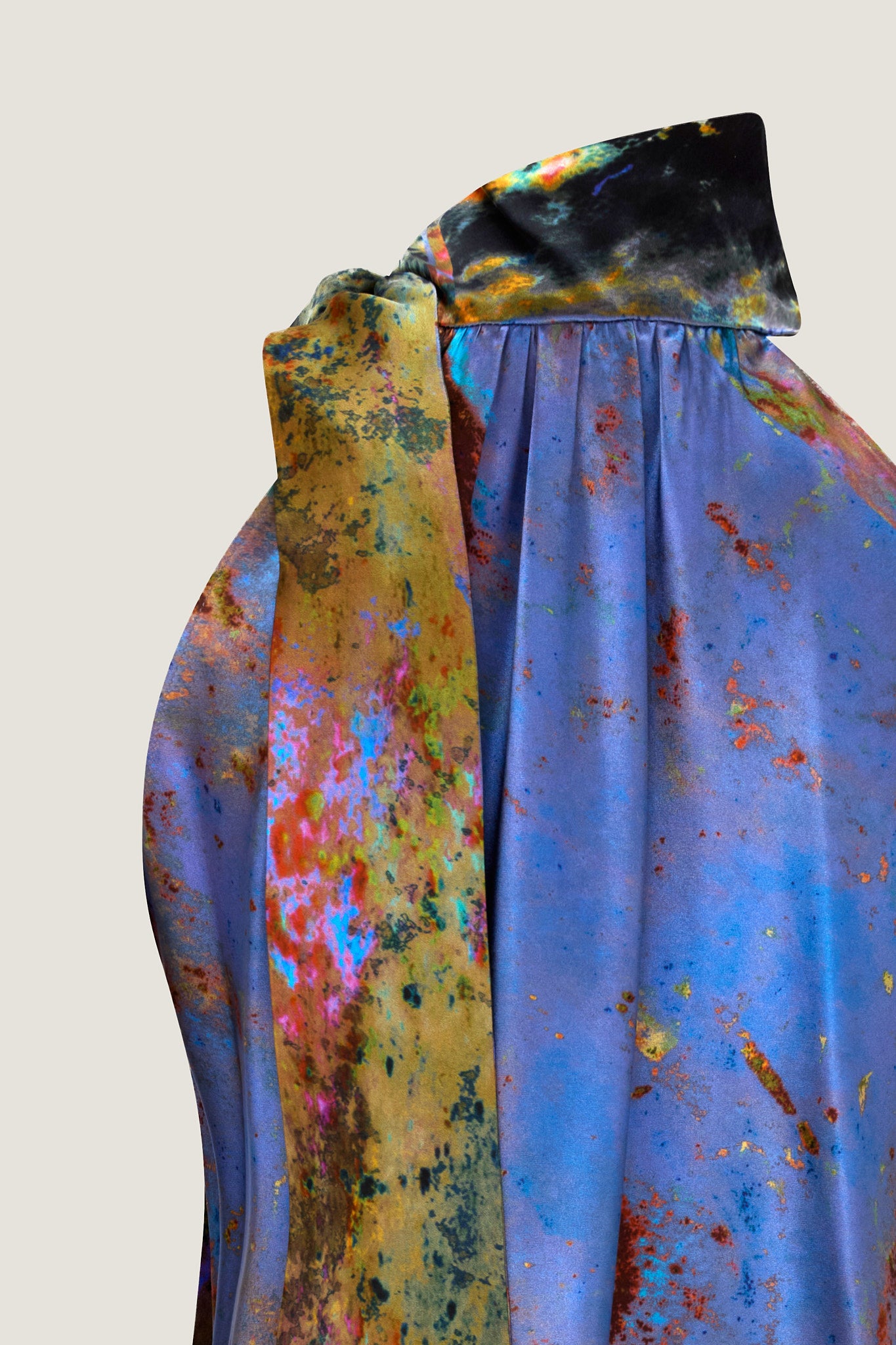 printed silk halter top with photographic surface