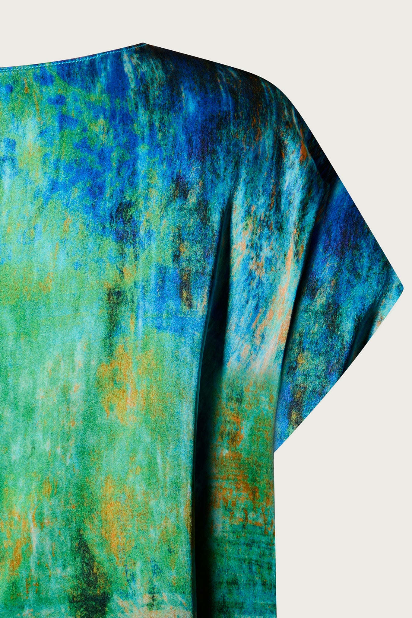 printed silk boxy top with photographic surface