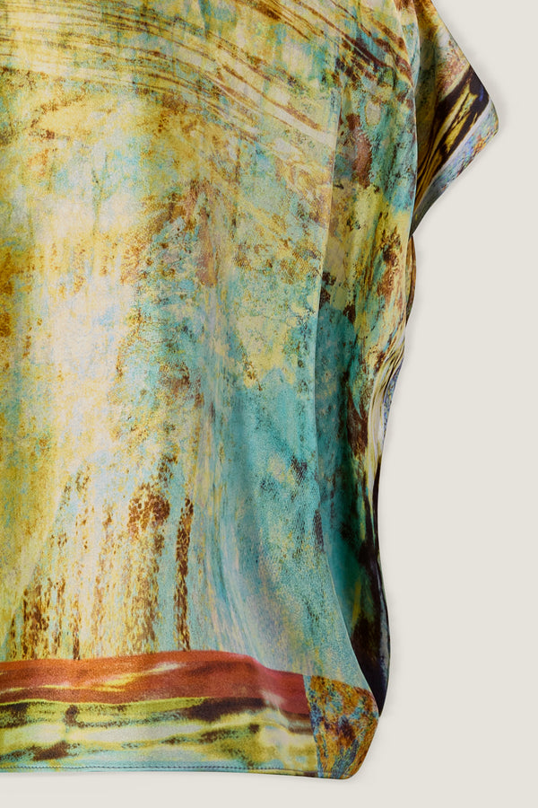 printed silk boxy top with photographic surface