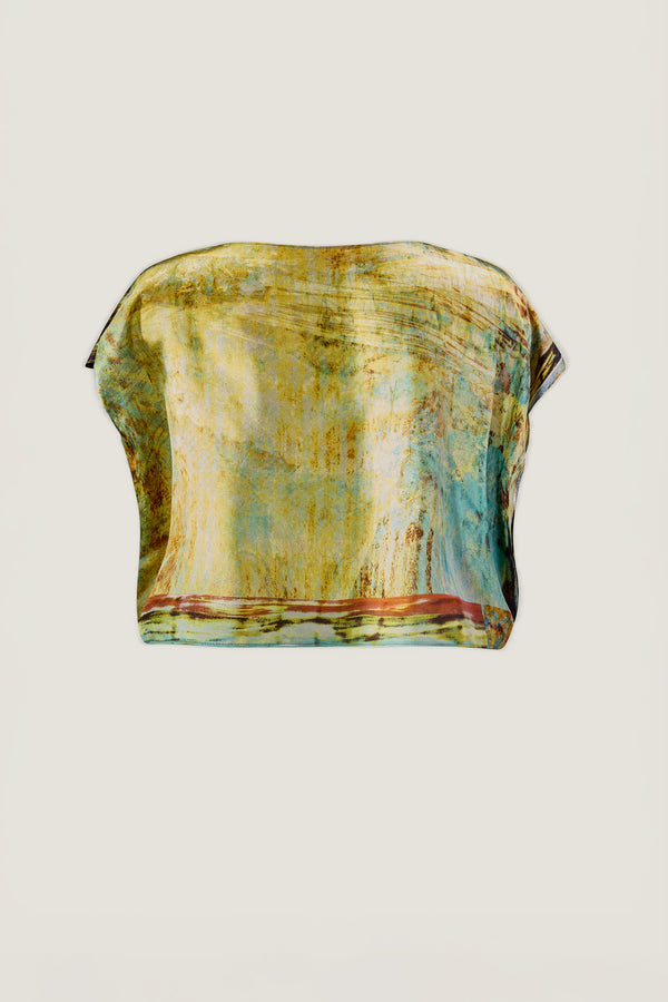 printed silk boxy top with photographic surface