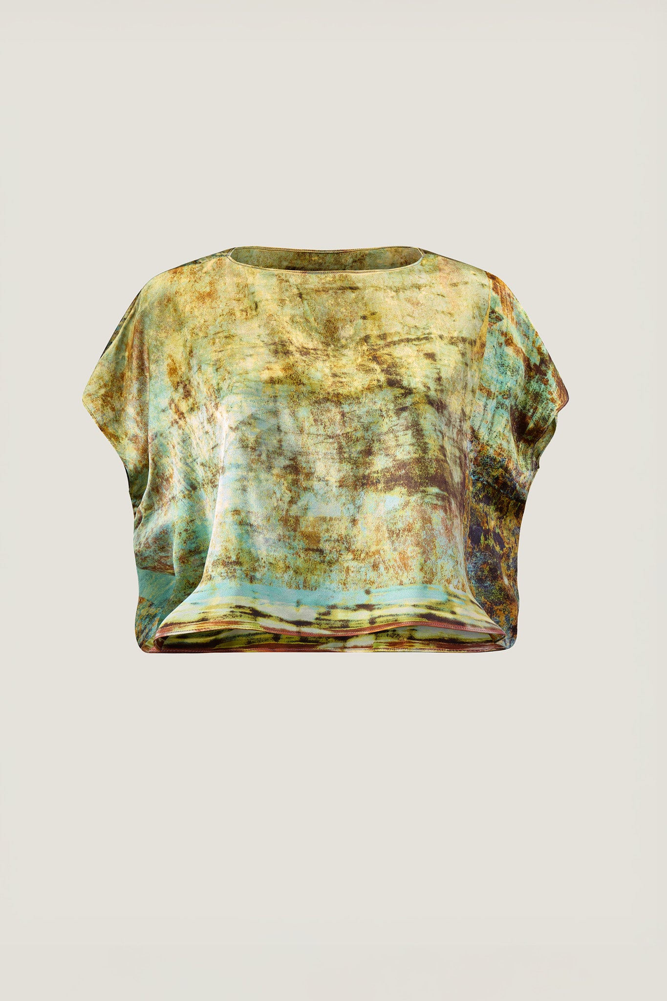 printed silk boxy top with photographic surface