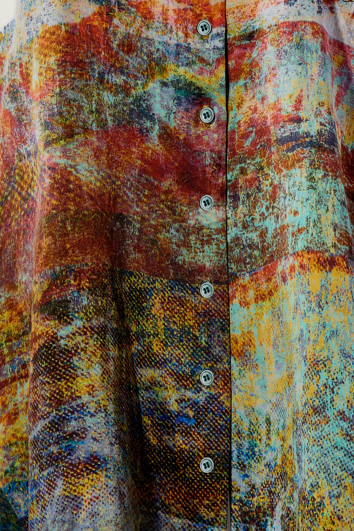 printed silk button down shirt with photographic surface