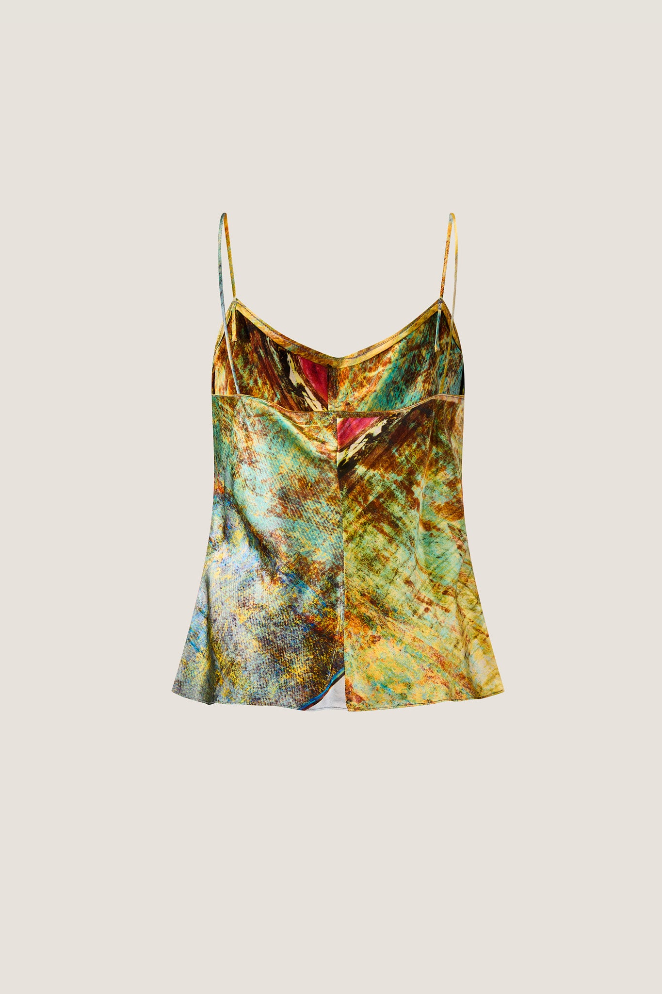 printed silk cami top with photographic surface
