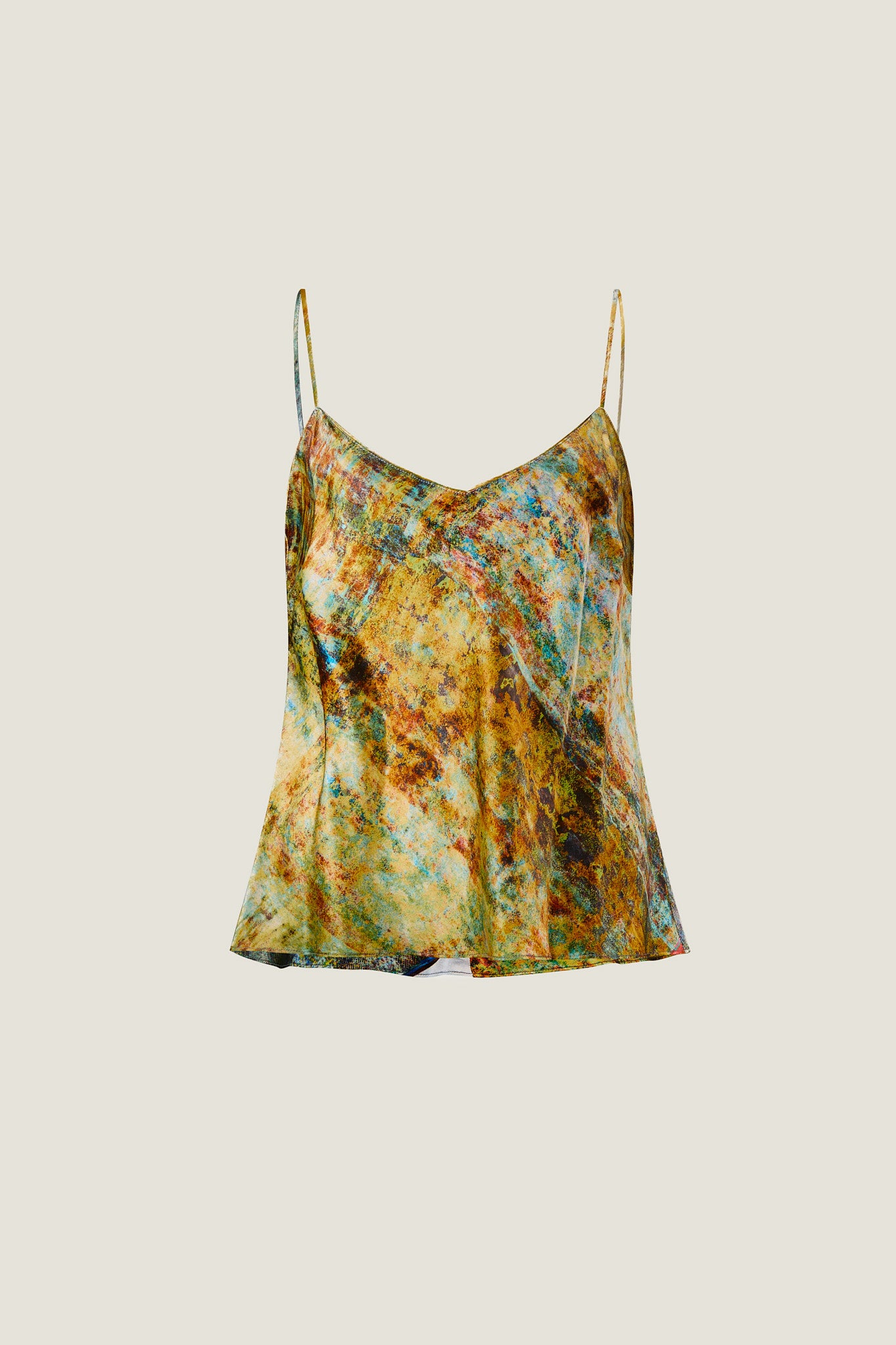 printed silk cami top with photographic surface