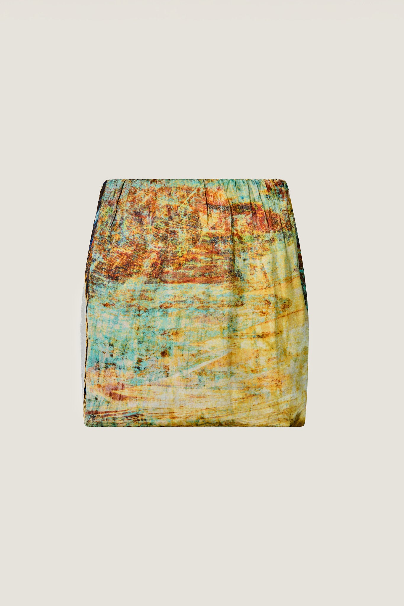 printed silk dual wear mini skirt with photographic surface