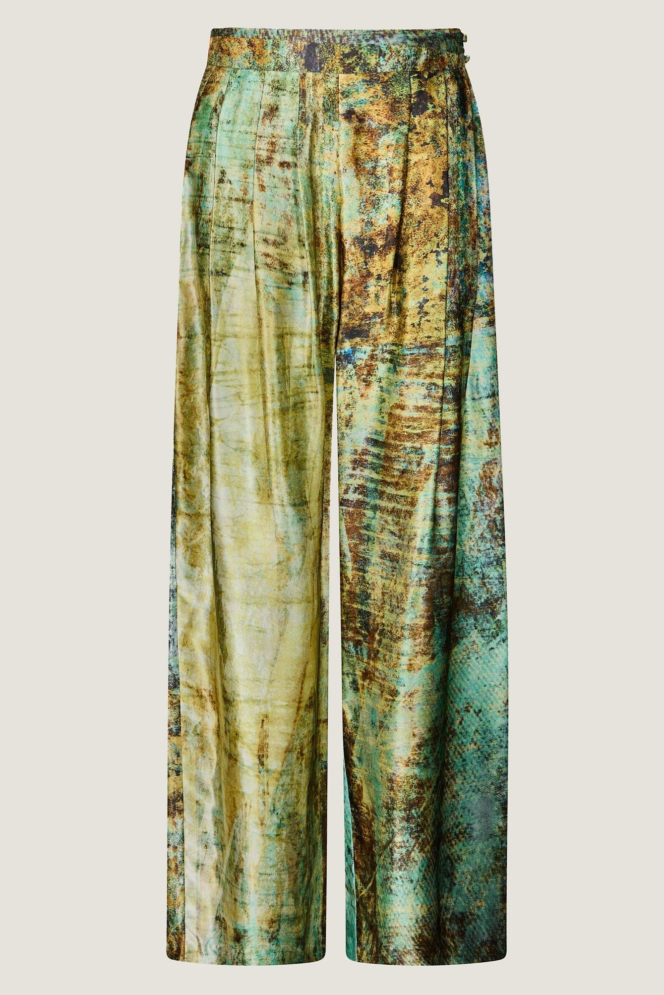 printed silk tailored pant with photographic surface