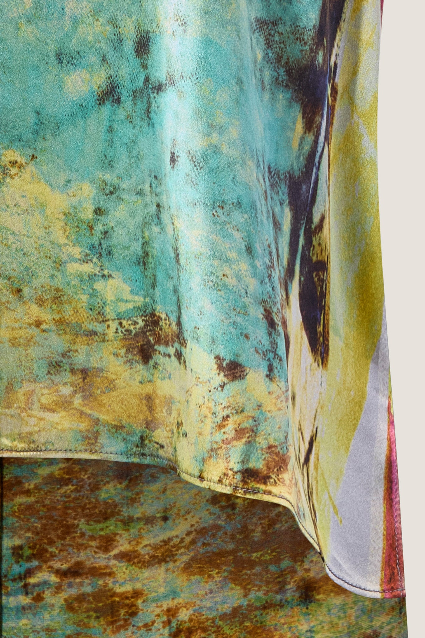 printed silk v-neck-top with photographic surface