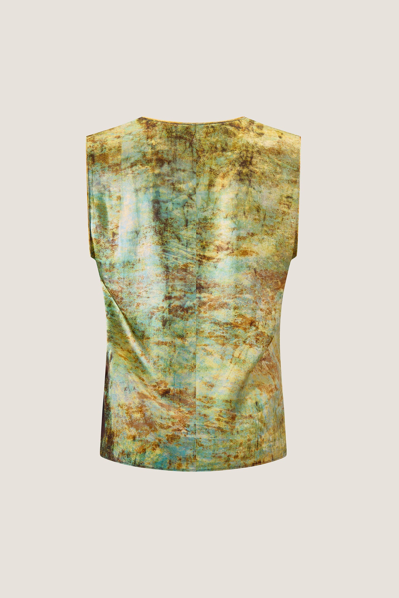 printed silk v-neck-top with photographic surface