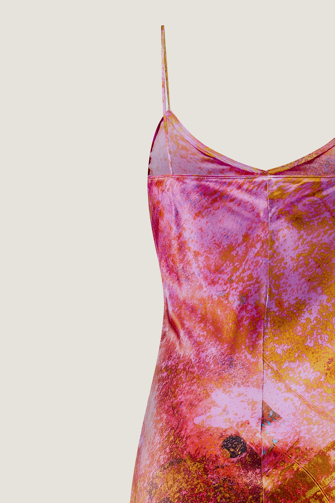 printed silk slip dress with photographic surface