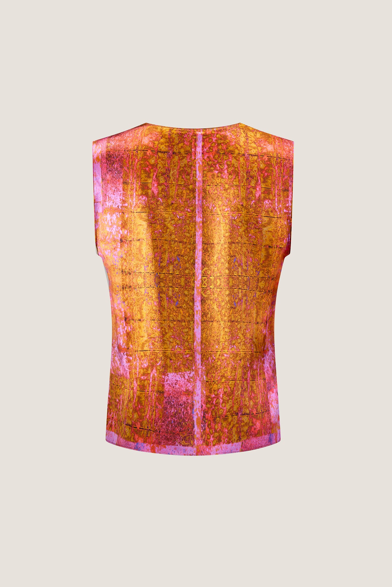 printed silk v-neck top with photographic surface