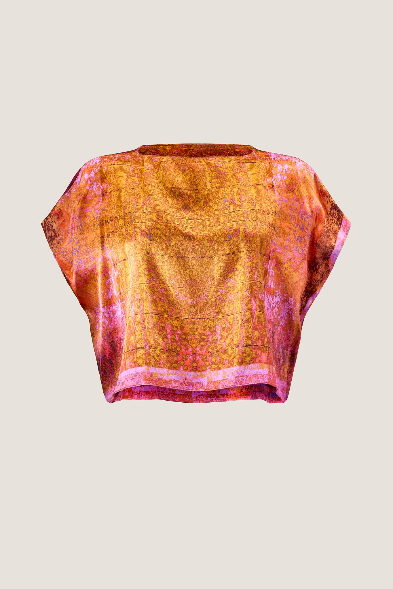 printed silk boxy top with photographic surface