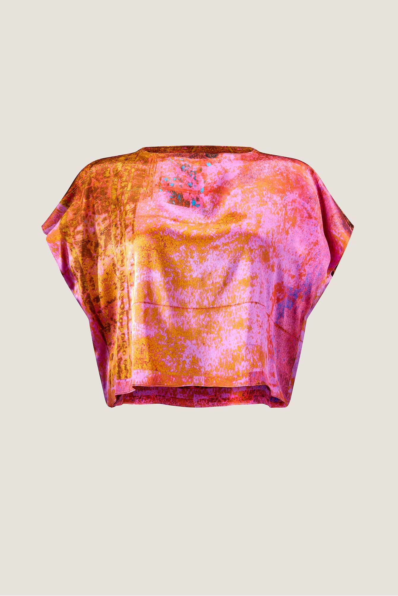 printed silk boxy top with photographic surface