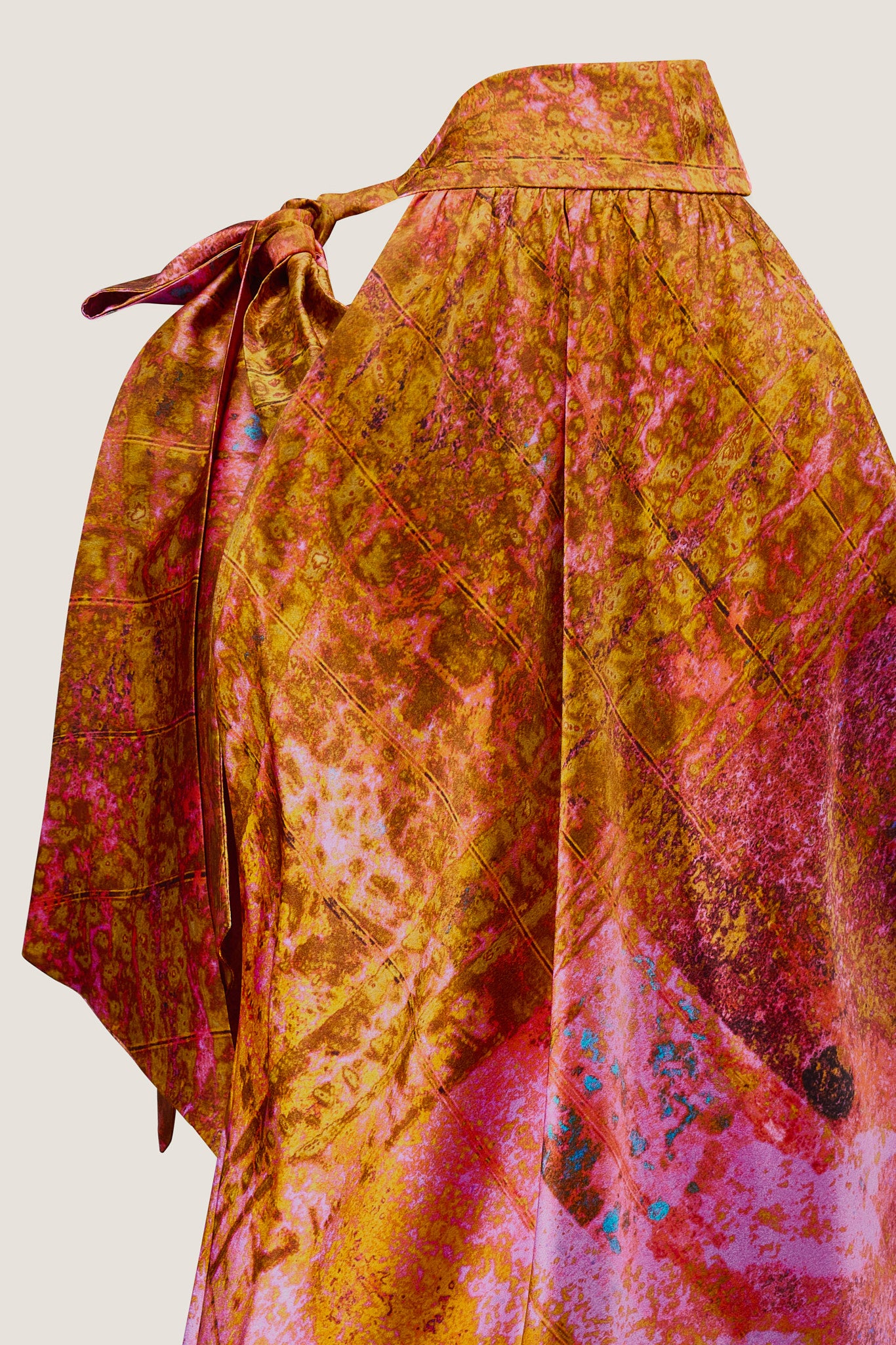 printed silk halter top with photographic surface