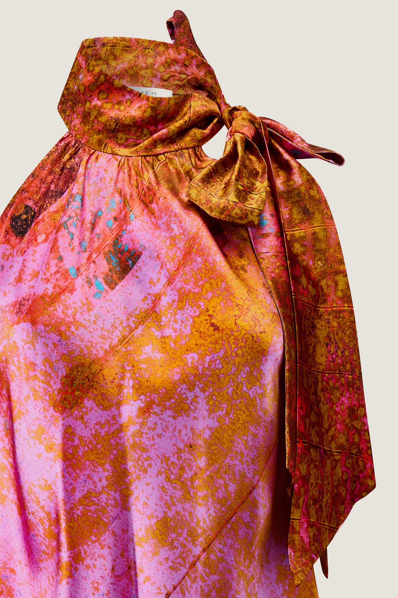 printed silk halter top with photographic surface
