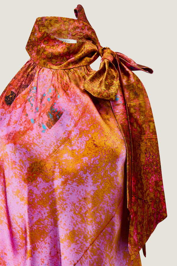 printed silk halter top with photographic surface