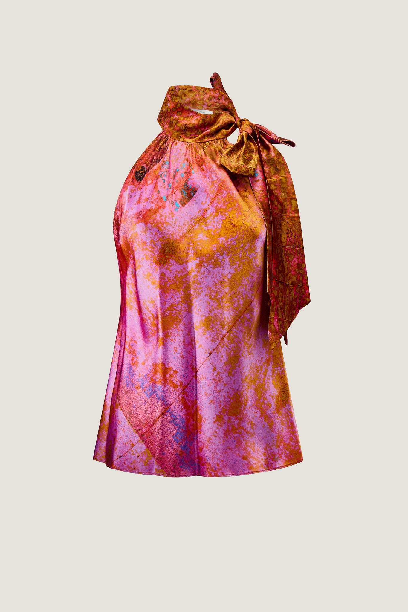 printed silk halter top with photographic surface