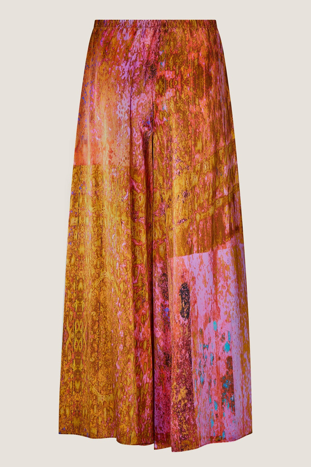 printed silk skirt pant with photographic surface