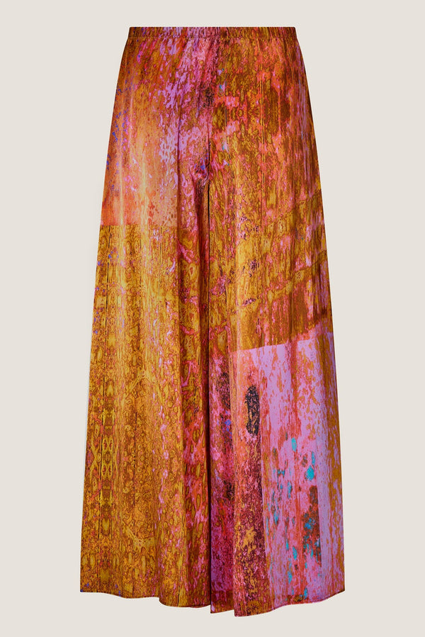printed silk skirt pant with photographic surface