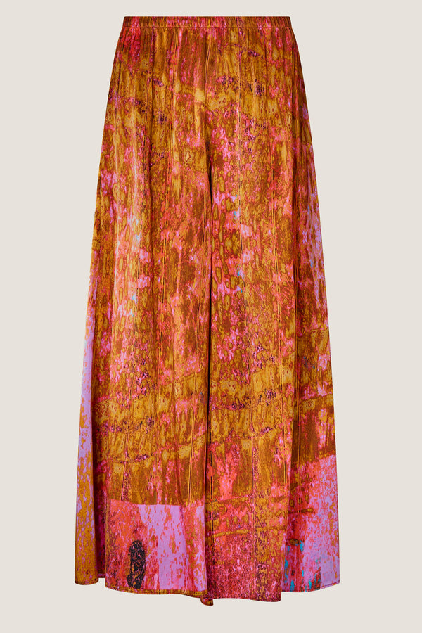 printed silk skirt pant with photographic surface
