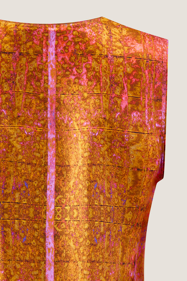 printed silk v-neck-top with photographic surface