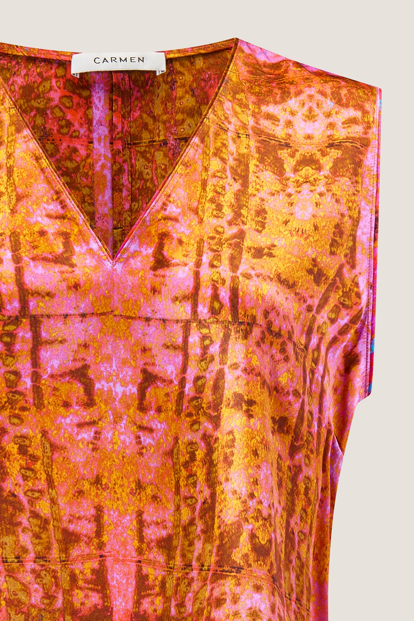 printed silk v-neck-top with photographic surface