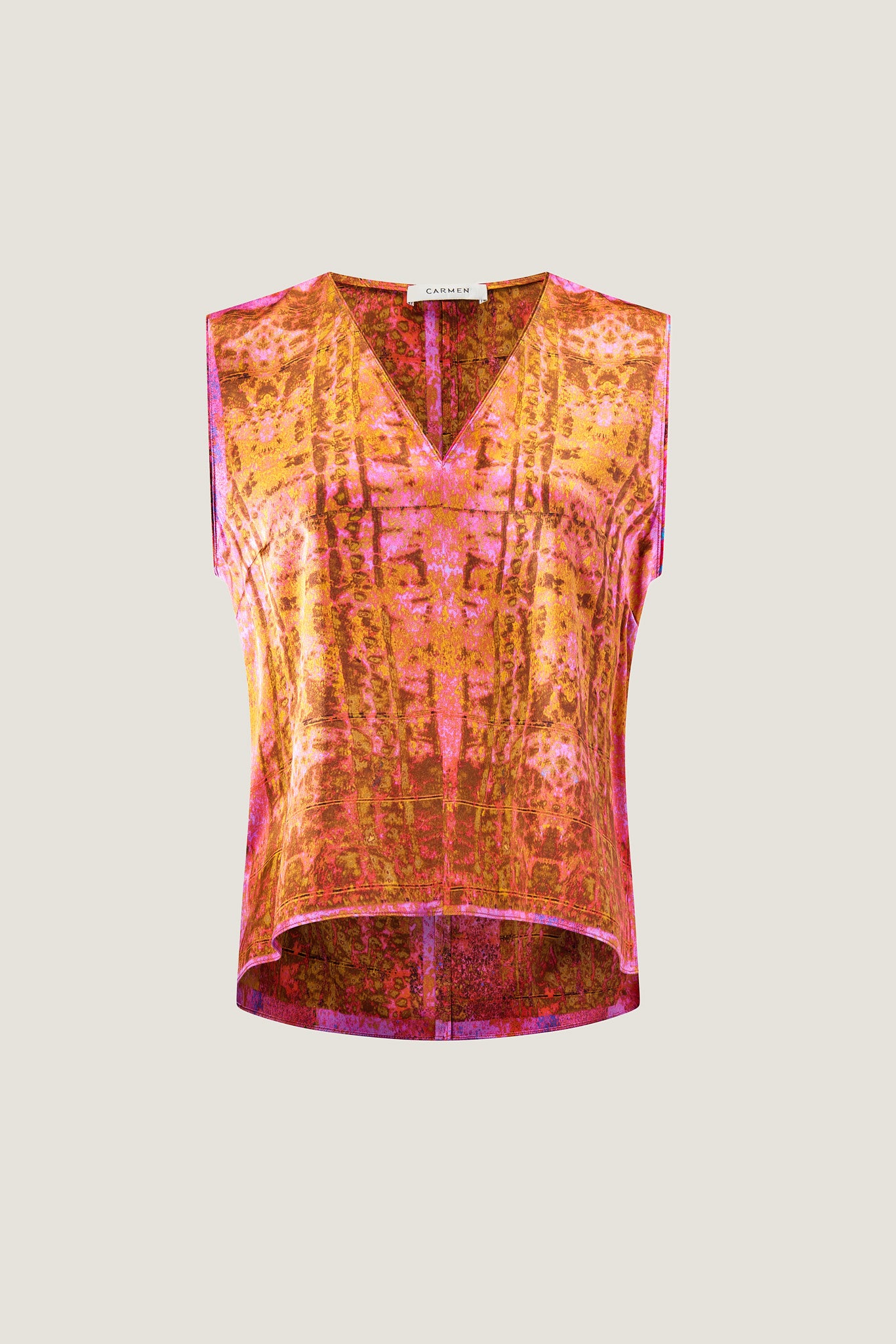 printed silk v-neck-top with photographic surface