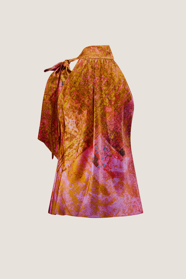 printed silk halter top with photographic surface