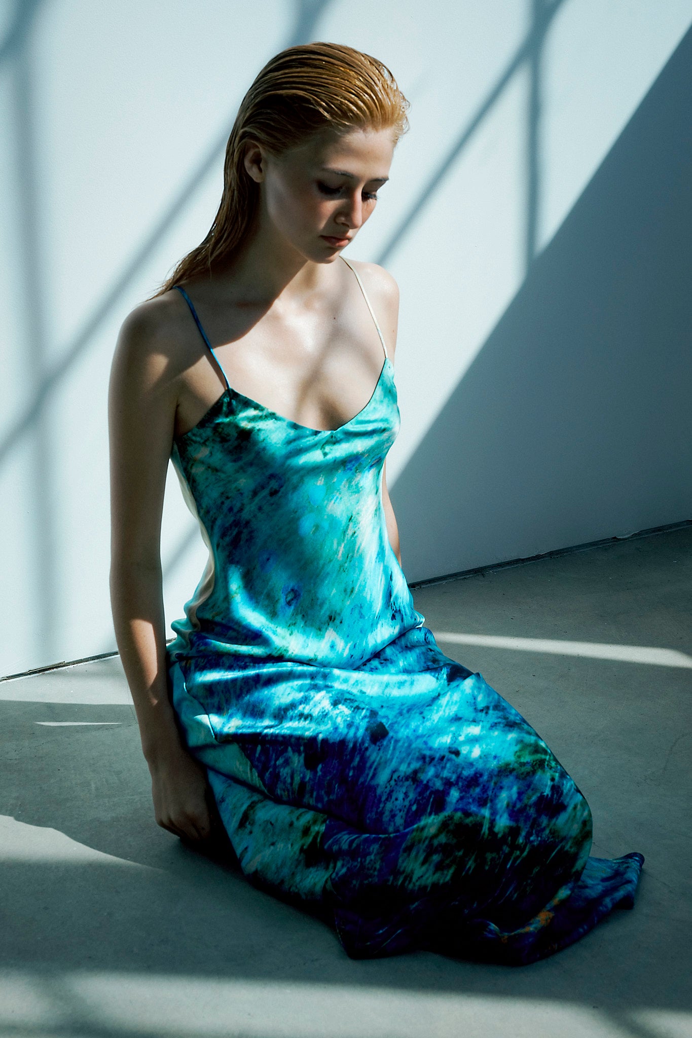 Aqua Silk Satin Slip Dress