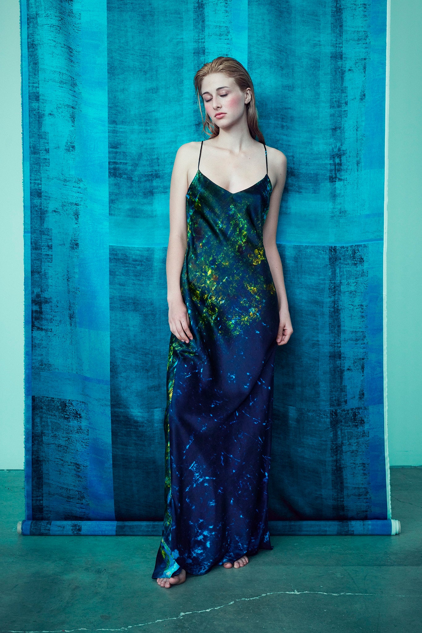 Arctic Lilies Silk Satin Slip Dress